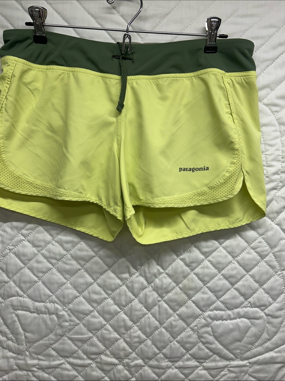 Patagonia Lime Yellow Athletic Shorts with Dark Green Waistband